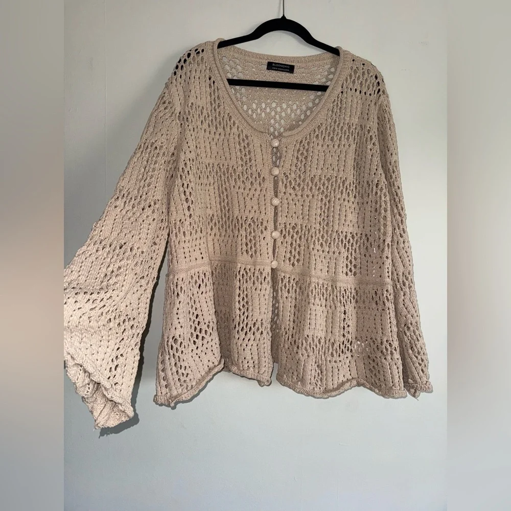 BLOOMCHIC women’s Crochet Cardigan Cream Ivory Hippie Boho Festival 18/20✨